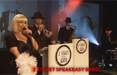 The Z Street Speakeasy Band is a Gatsby Jazz band and 20s band performing in Orlando, Florida and is pictured here at recent Gatsby theme gala.